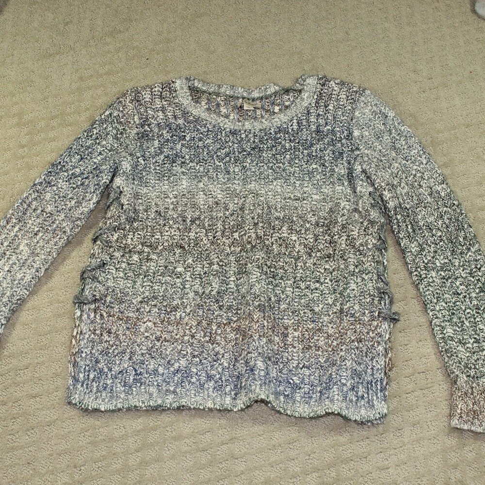 Lucky Brand Women's Small Chunky Knit Ombre Laced Up the Side Sweater